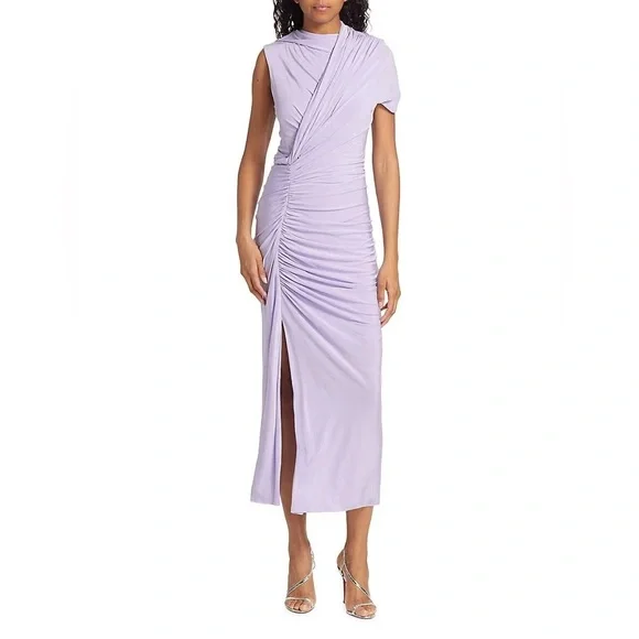 Jason Wu Iris Lavender Purple Silk Ruched Draped Midi Dress Women’s Size 8 NWT - Picture 1 of 6